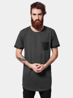 URBAN CLASSICS Herren T-Shirt Long Shaped Leather Imitation In Grau