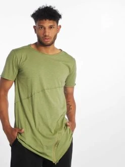 URBAN CLASSICS Herren T-Shirt Long Open Edge Front Zip In Olive