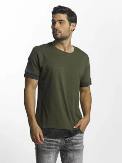 URBAN CLASSICS Herren T-Shirt Long Shaped Camo Inset In Olive