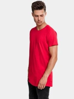 URBAN CLASSICS Herren T-Shirt Long Shaped Slub Raglan In Rot