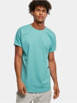 URBAN CLASSICS Herren T-Shirt Long Shaped Turnup In Türkis