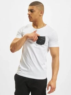 URBAN CLASSICS Herren T-Shirt Leather Imitation Pocket In Weiß