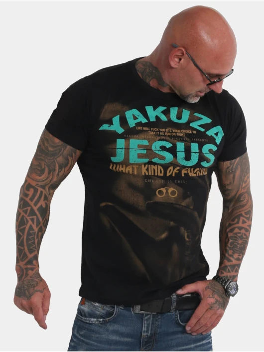 YAKUZA Herren T-Shirt Jesus In Schwarz 3 YAKUZA Herren T-Shirt Jesus In Schwarz